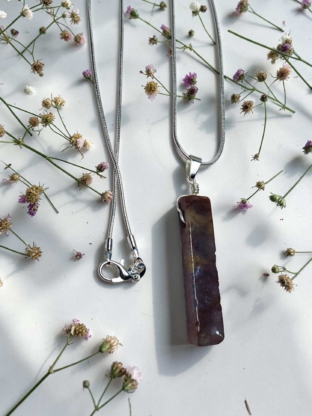Sterling Silver Brown Agate Pendant Necklace